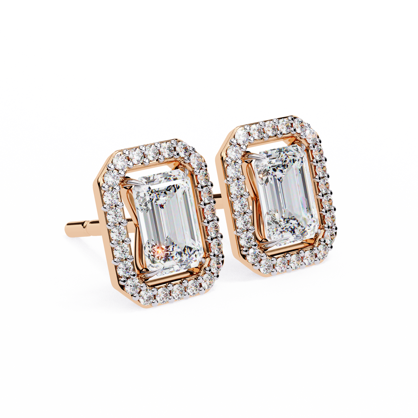 Emerald Solitaire Studs with Halo