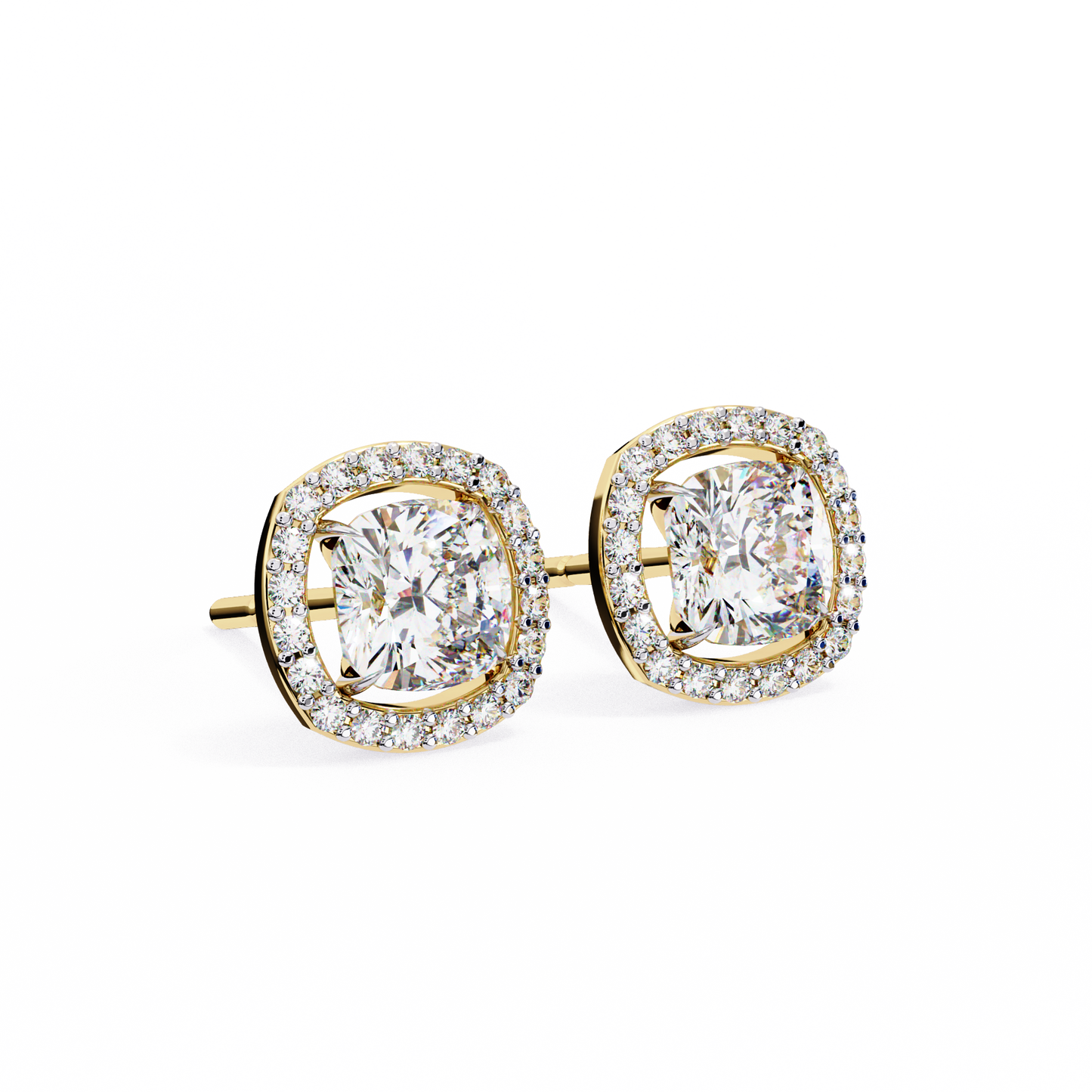 Cushion Solitaire Studs with Halo