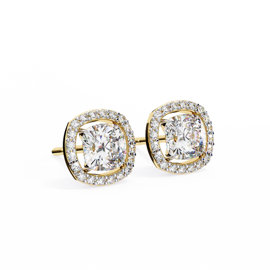 Cushion Solitaire Studs with Halo