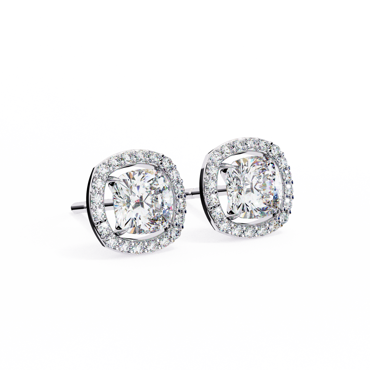Cushion Solitaire Studs with Halo