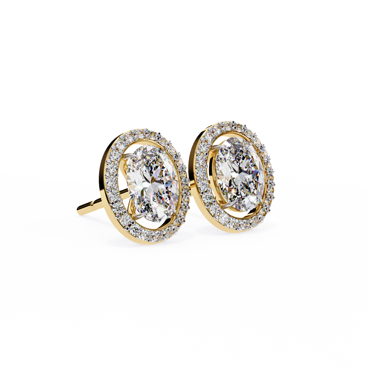 Oval Solitaire Studs with Halo.