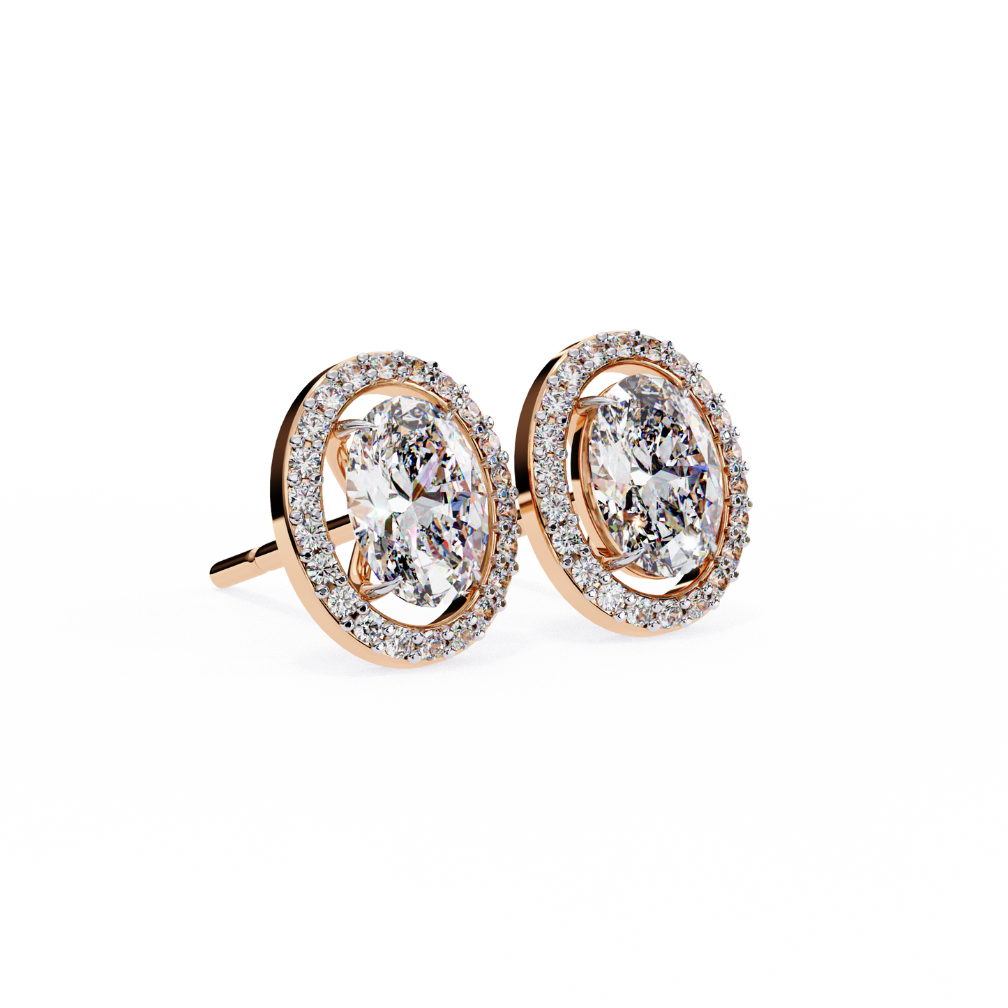 Oval Solitaire Studs with Halo.