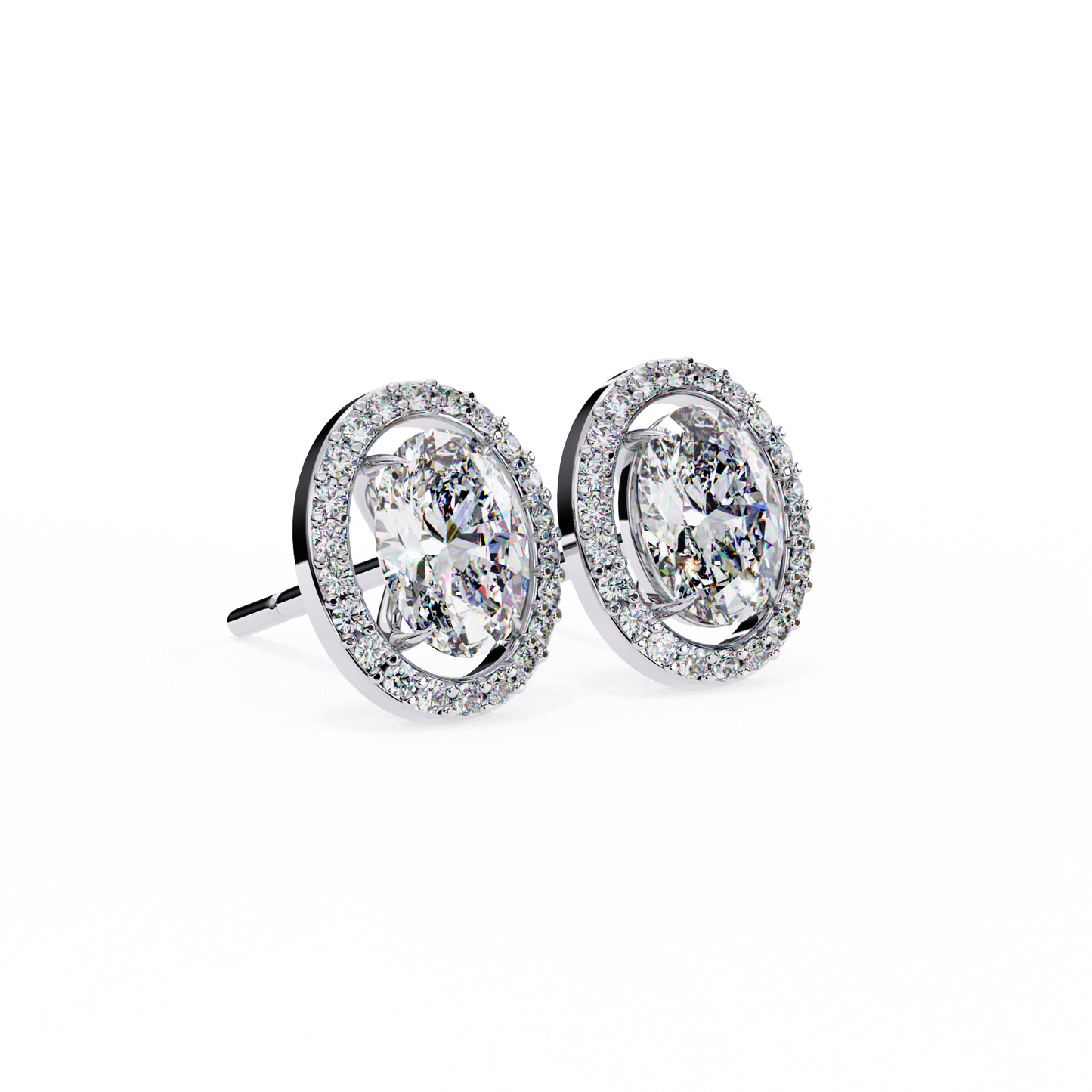 Oval Solitaire Studs with Halo.