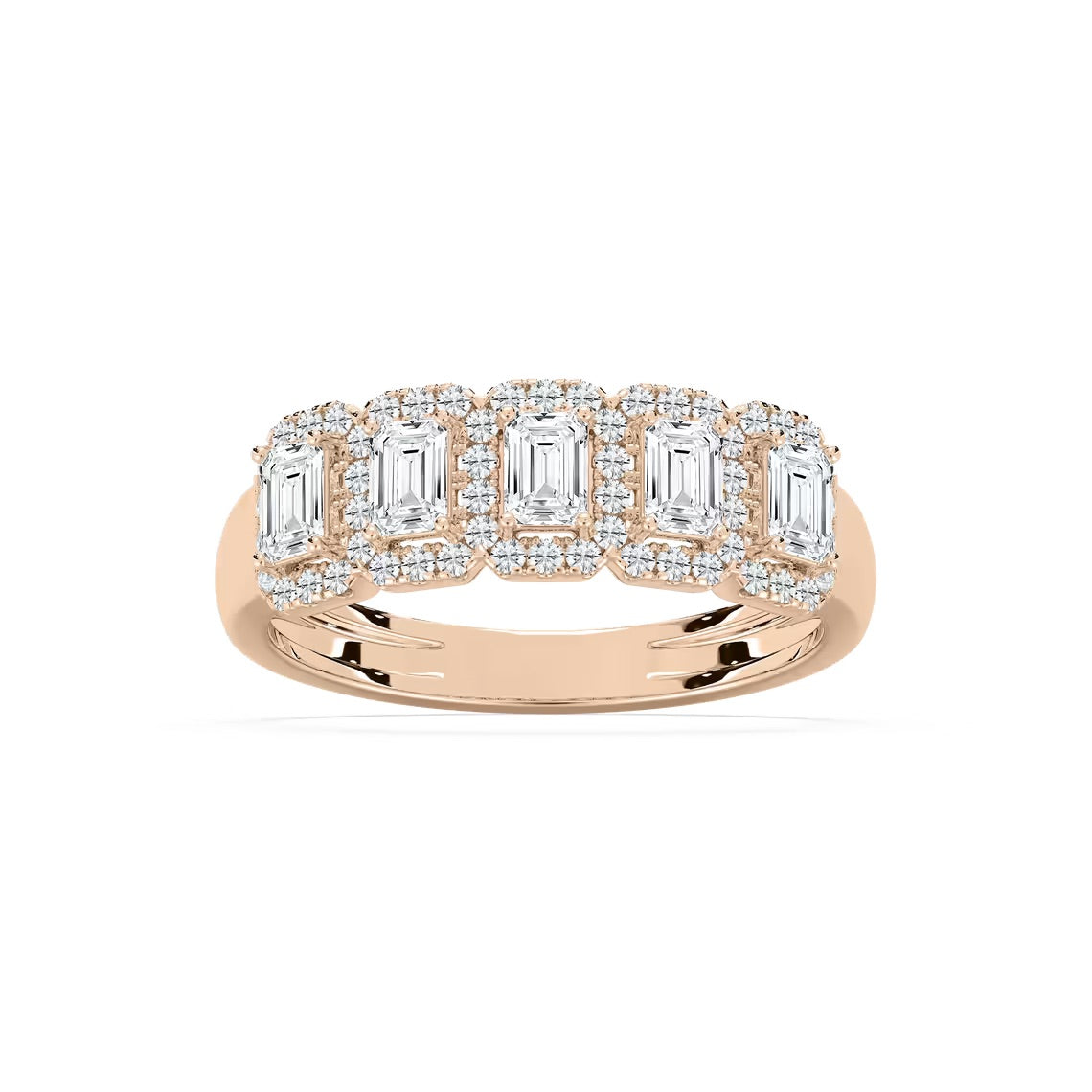 5 Stone Emerald Halo Band