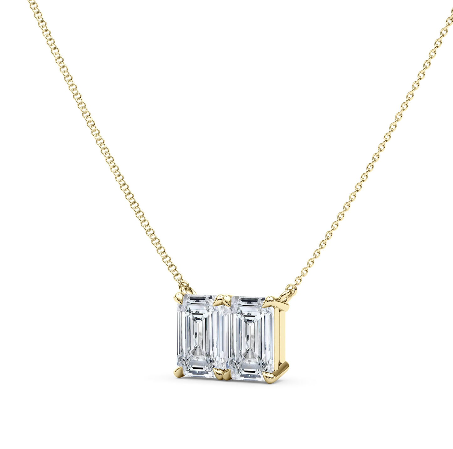 Twin Emerald North-South Diamond Pendant With Chain