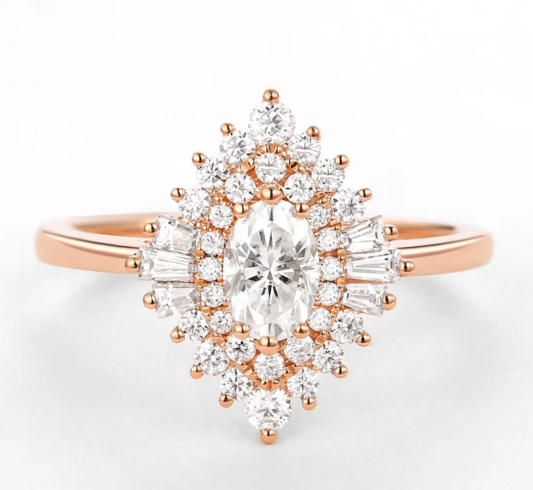 Oval Halo Cluster Ring