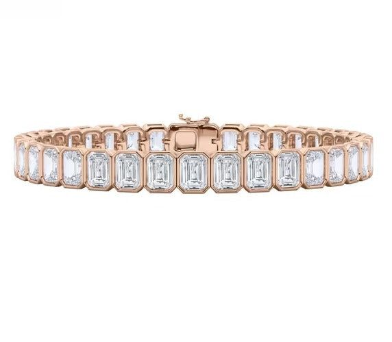 Emerald-Cut Bezel Diamond Tennis Bracelet