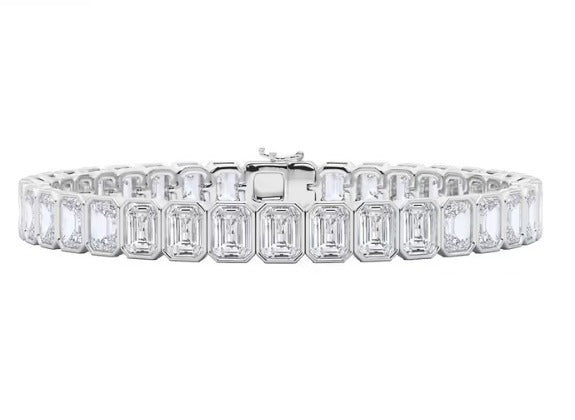 Emerald-Cut Bezel Diamond Tennis Bracelet