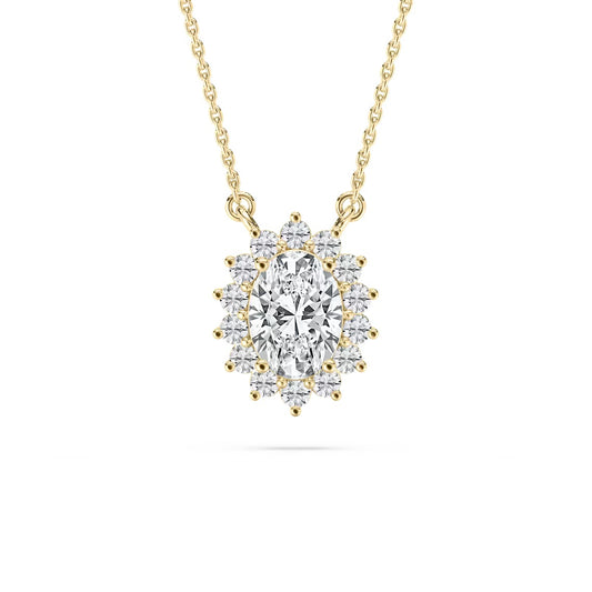 Oval Star Halo Pendant With Chain