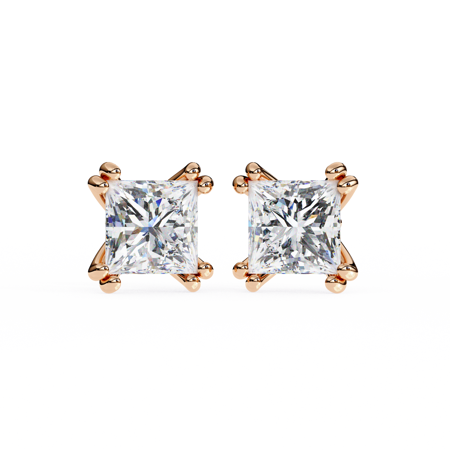 3.00 ct Princess Solitaire Studs.