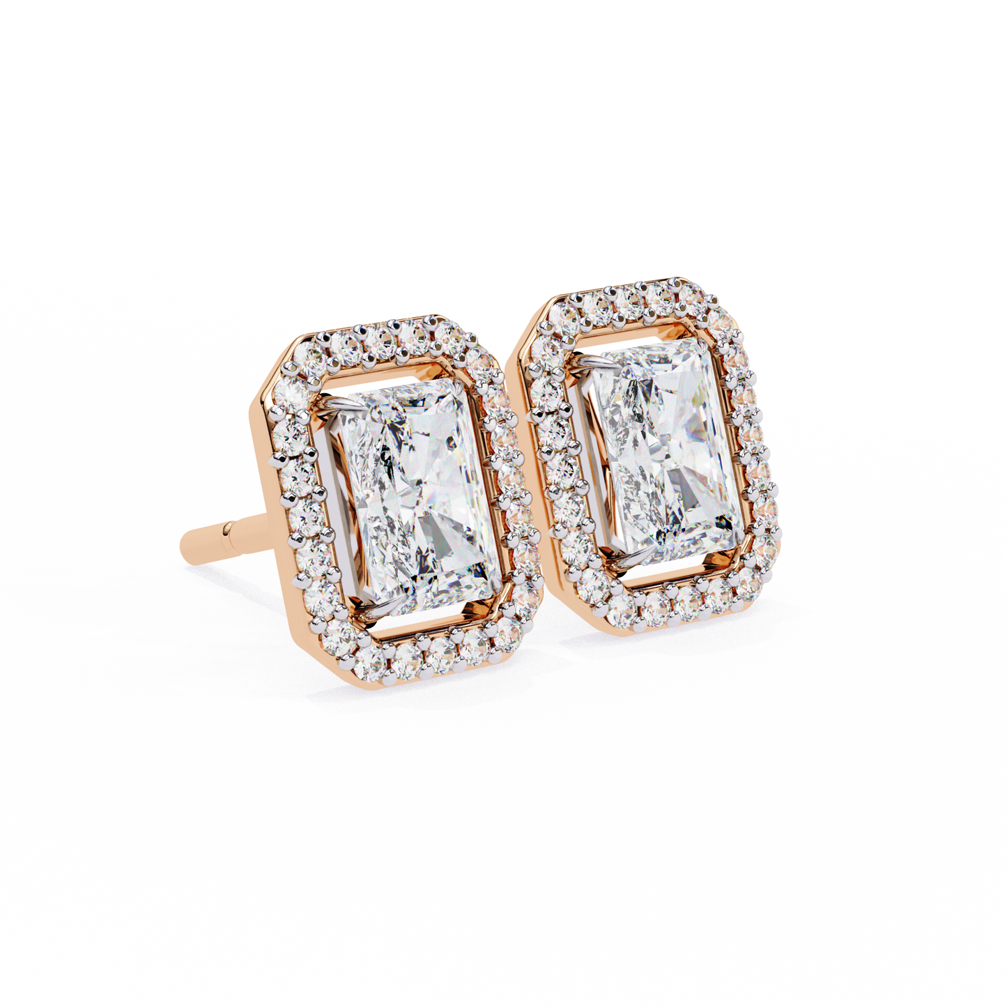 0.50 ct Radiant Solitaire Studs with Halo.