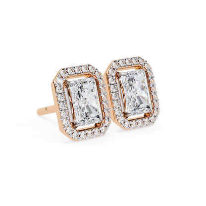 0.50 ct Radiant Solitaire Studs with Halo.