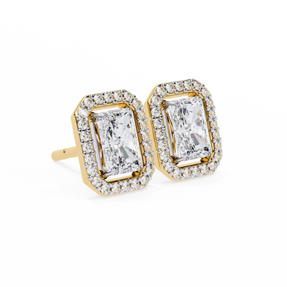 0.50 ct Radiant Solitaire Studs with Halo.