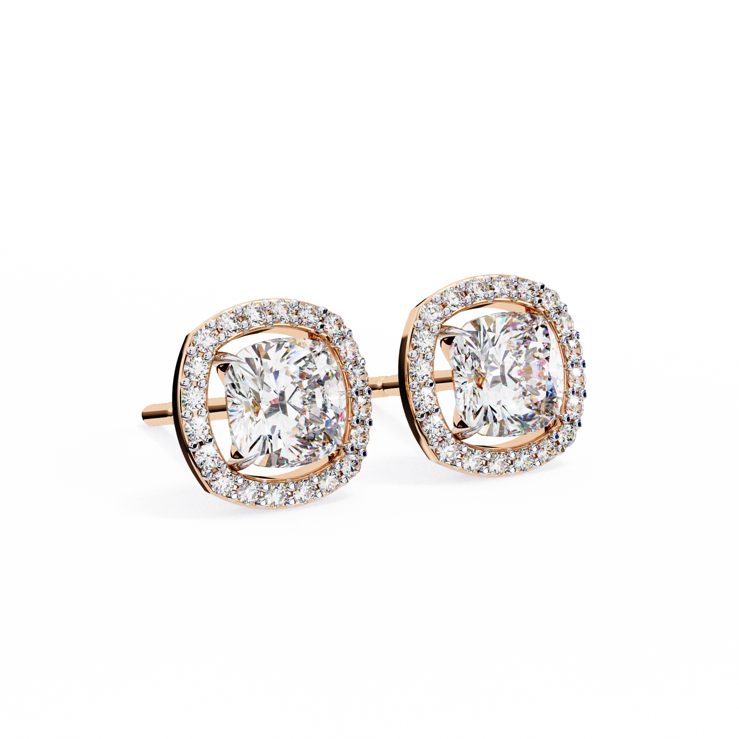 0.50 ct Cushion Solitaire Studs with Halo.