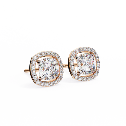 0.50 ct Cushion Solitaire Studs with Halo.