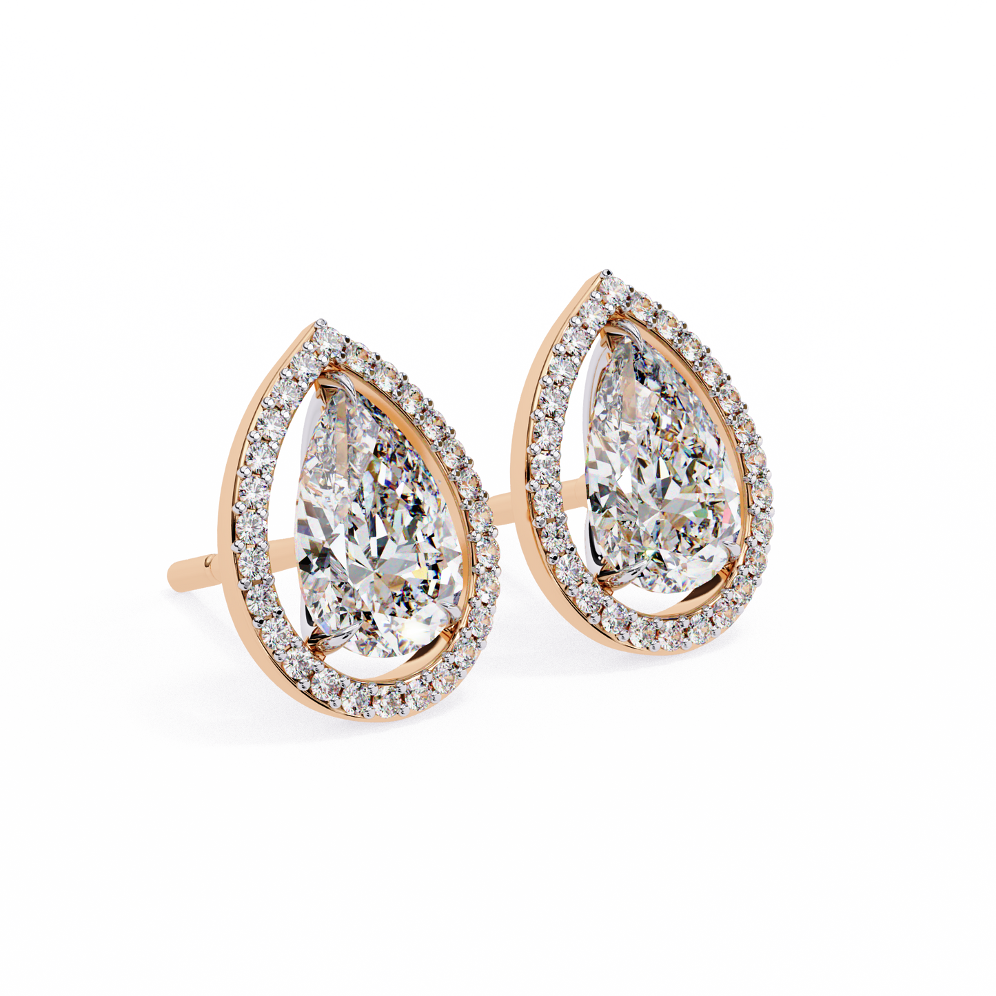 0.50 ct Pear Solitaire Studs with Halo.