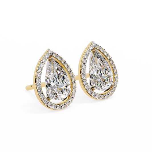 0.50 ct Pear Solitaire Studs with Halo.