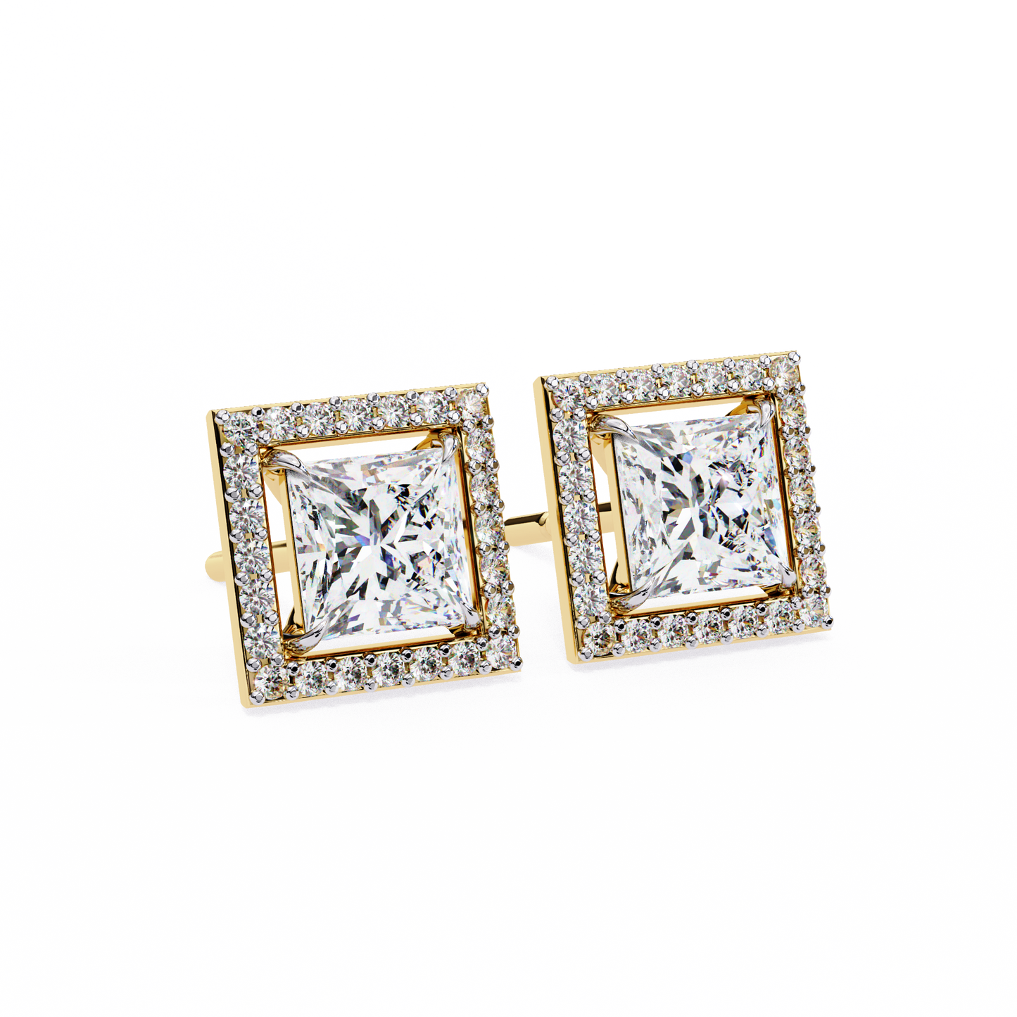 0.50 ct Princess Solitaire Studs with Halo.