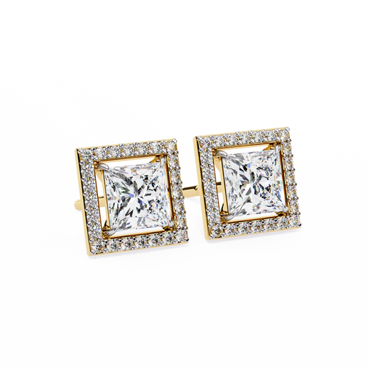 0.50 ct Princess Solitaire Studs with Halo.