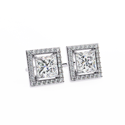 0.50 ct Princess Solitaire Studs with Halo.