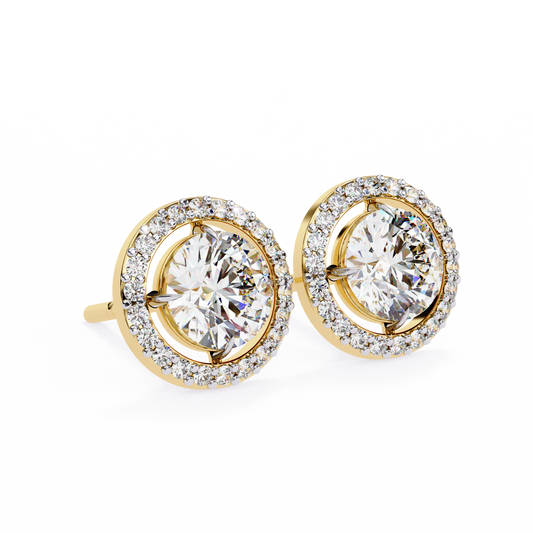 0.50 ct Round Solitaire Studs with Halo.