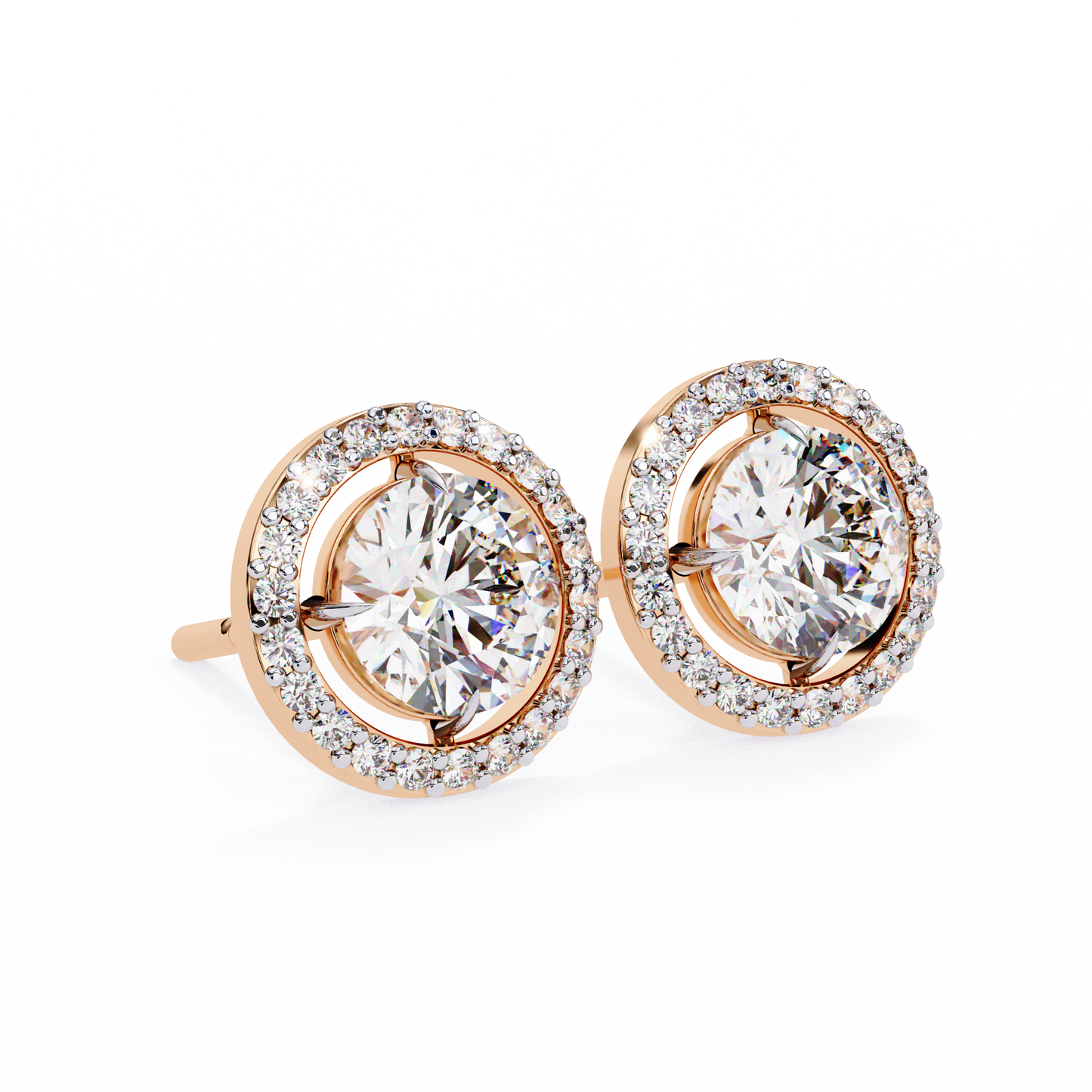 0.50 ct Round Solitaire Studs with Halo.