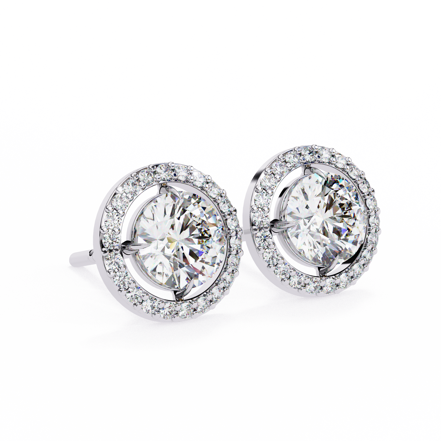 0.50 ct Round Solitaire Studs with Halo.