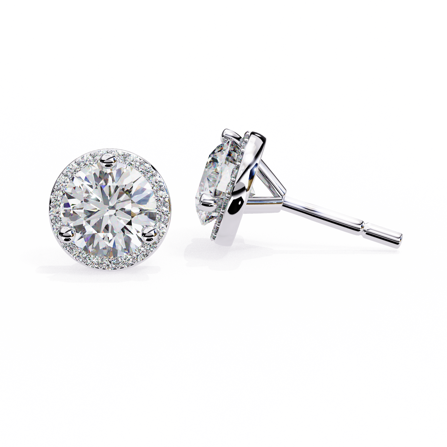 Round Solitaire Studs with Halo