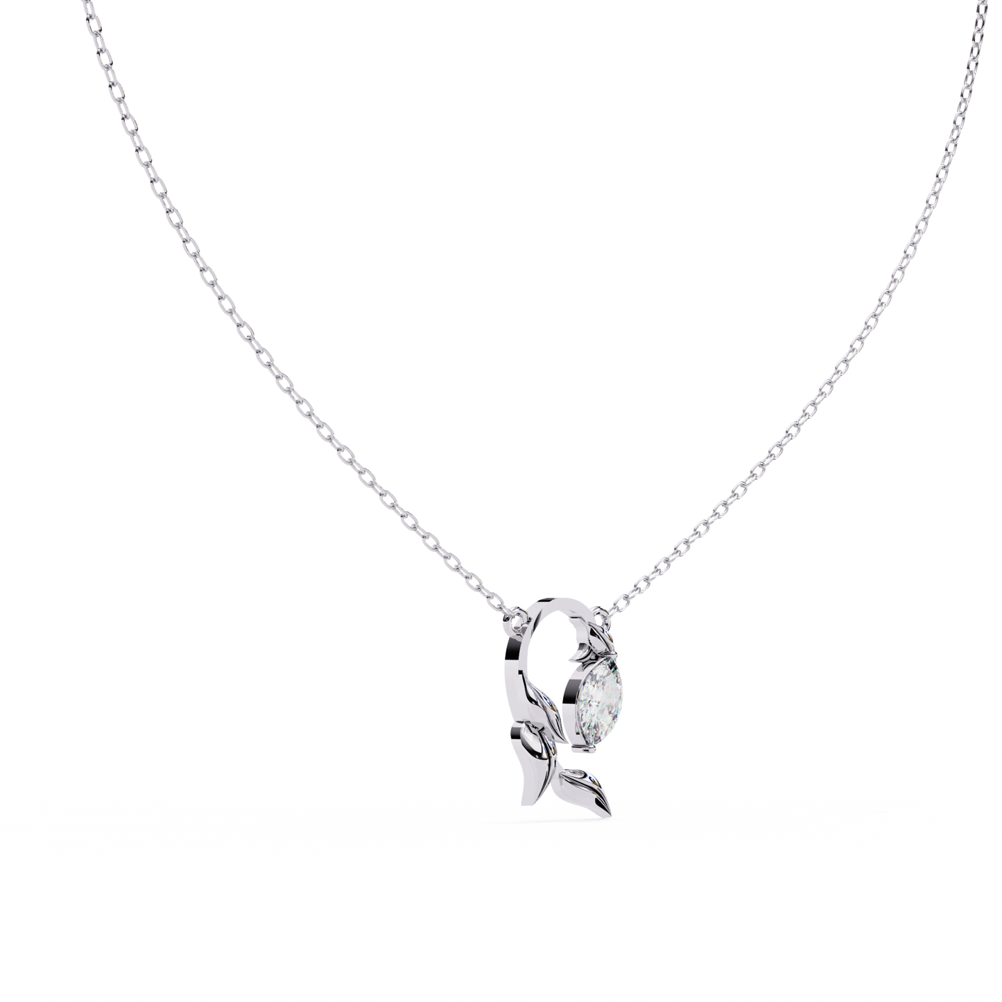 0.50 Leaf and Diamond Pendant (With Chain)