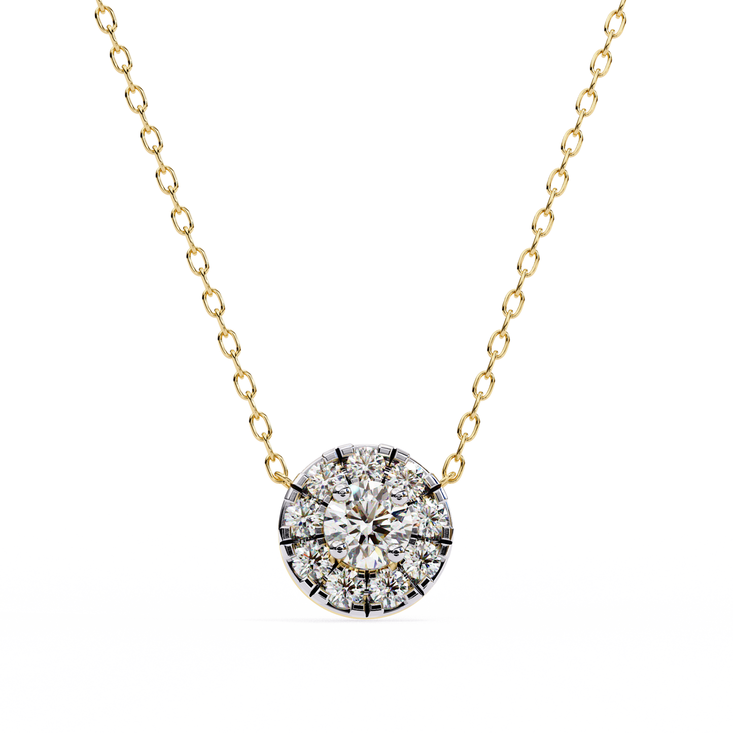 0.50 Round Halo Diamond Pendant (With Chain)