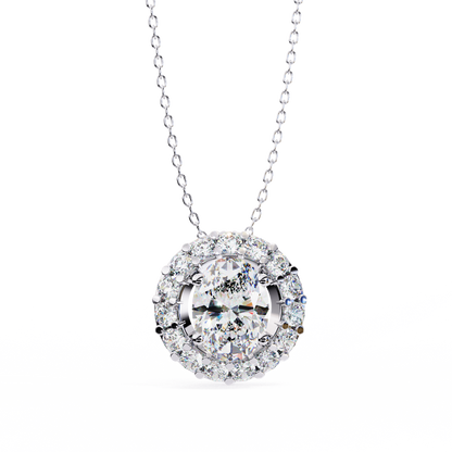 0.50 ct Oval Halo Diamond Pendant (With Chain)