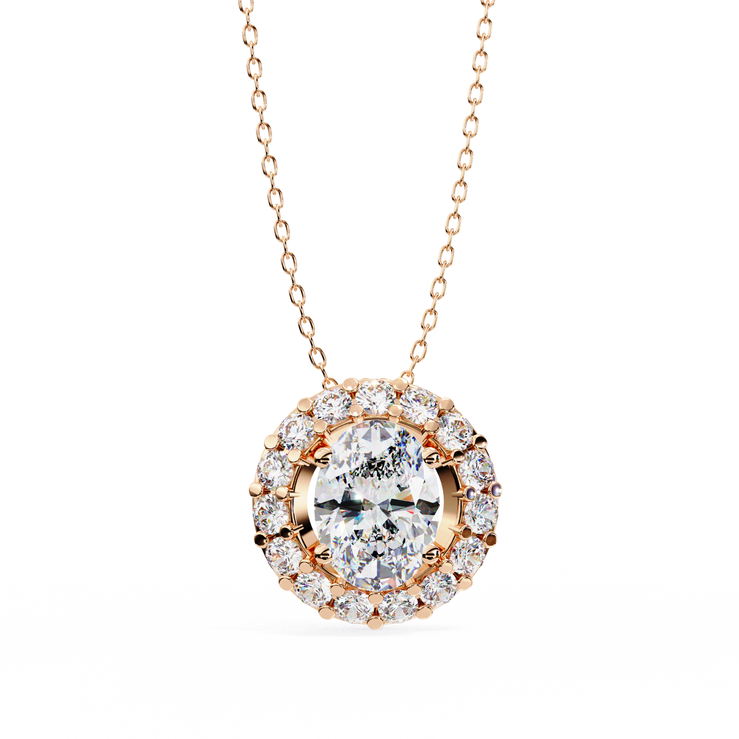 0.50 ct Oval Halo Diamond Pendant (With Chain)