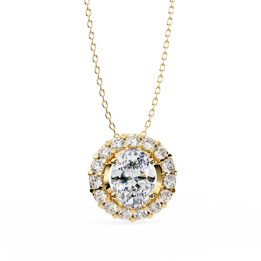 0.50 ct Oval Halo Diamond Pendant (With Chain)