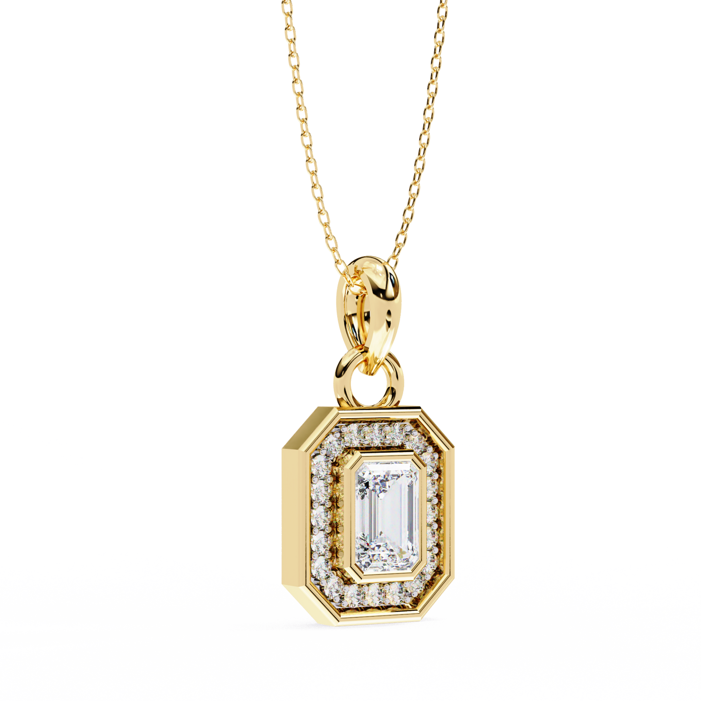 0.50 Emerald Cut Framed Diamond Pendant (Without Chain)