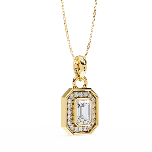 0.50 Emerald Cut Framed Diamond Pendant (Without Chain)