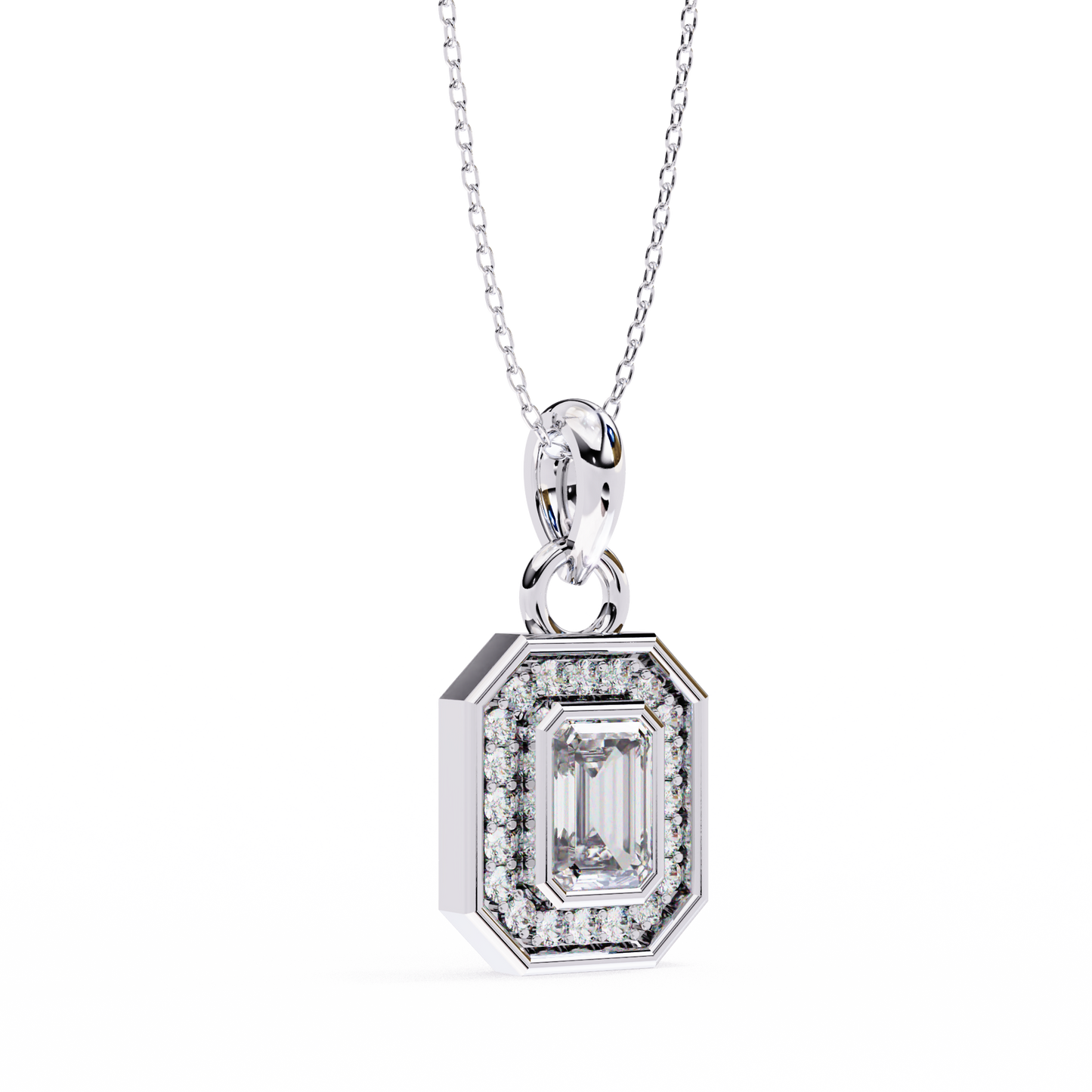 0.50 Emerald Cut Framed Diamond Pendant (Without Chain)