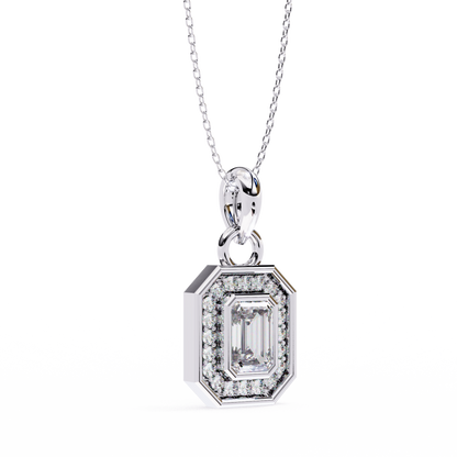 0.50 Emerald Cut Framed Diamond Pendant (Without Chain)