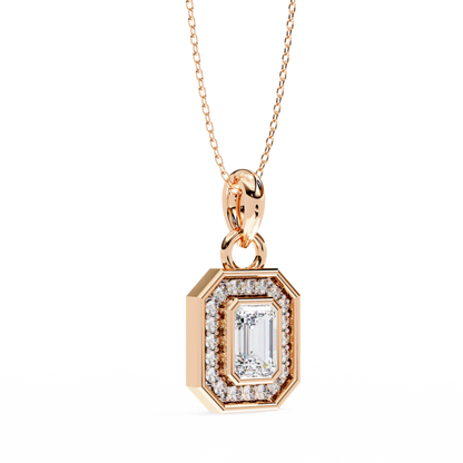 0.50 Emerald Cut Framed Diamond Pendant (Without Chain)