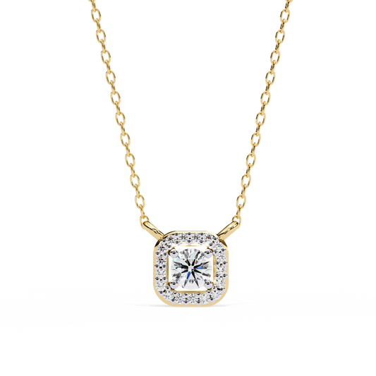 0.50 ct Square Cut Halo Pendant (With Chain)