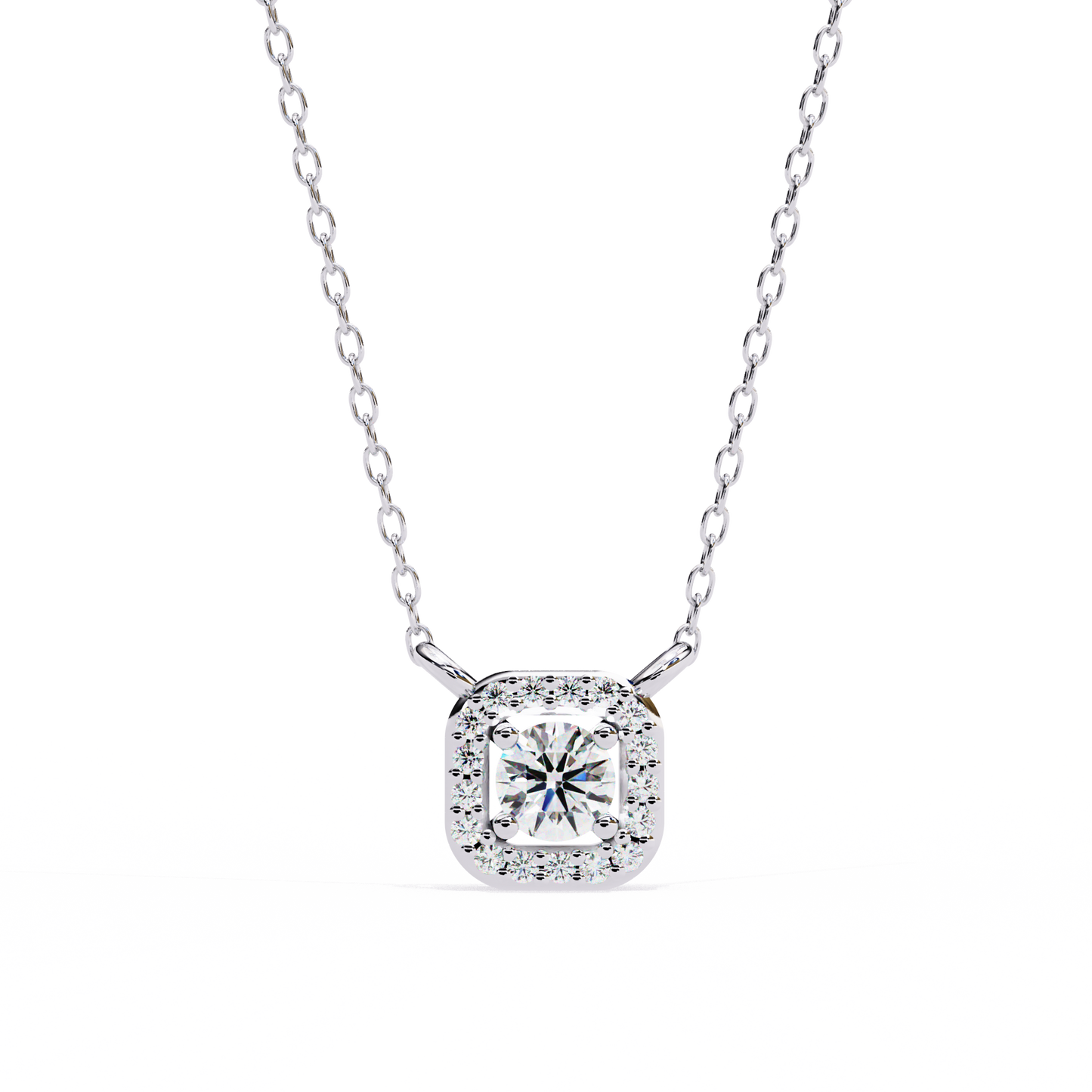 2.00 ct Square Cut Halo Pendant (With Chain)