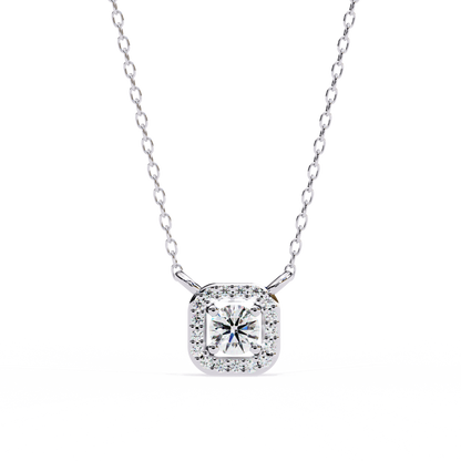 2.00 ct Square Cut Halo Pendant (With Chain)