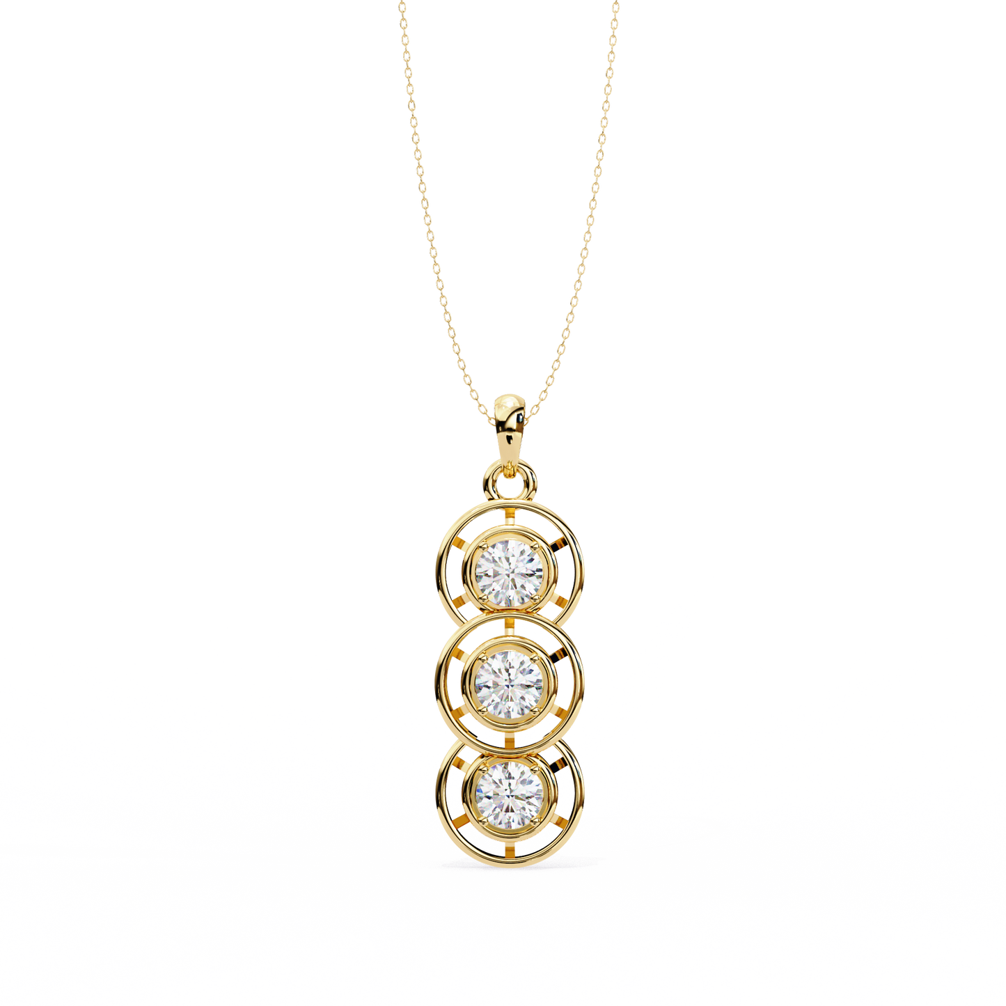 Triple Circle Diamond Pendant (With Chain)