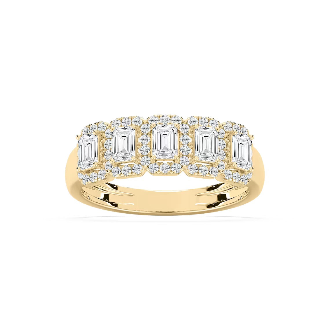 5 Stone Emerald Halo Band