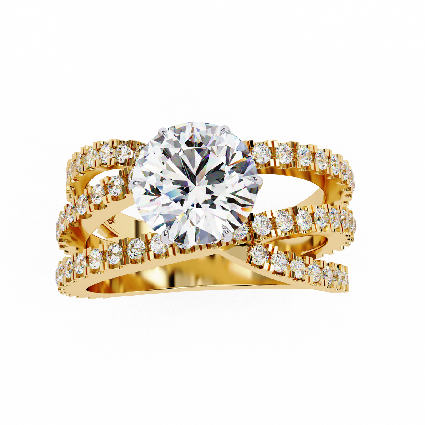 Cross Band Solitaire Ring