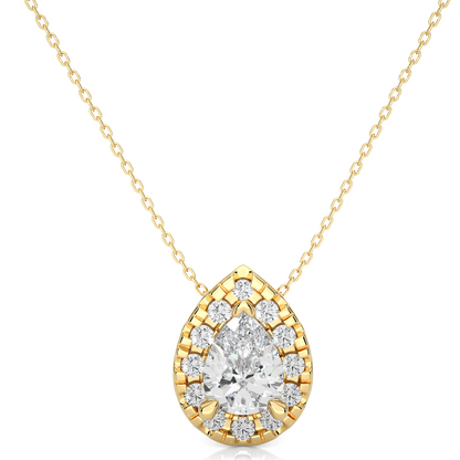 1.00 ct Pear Solitaire Hallo Pendant (With Chain)