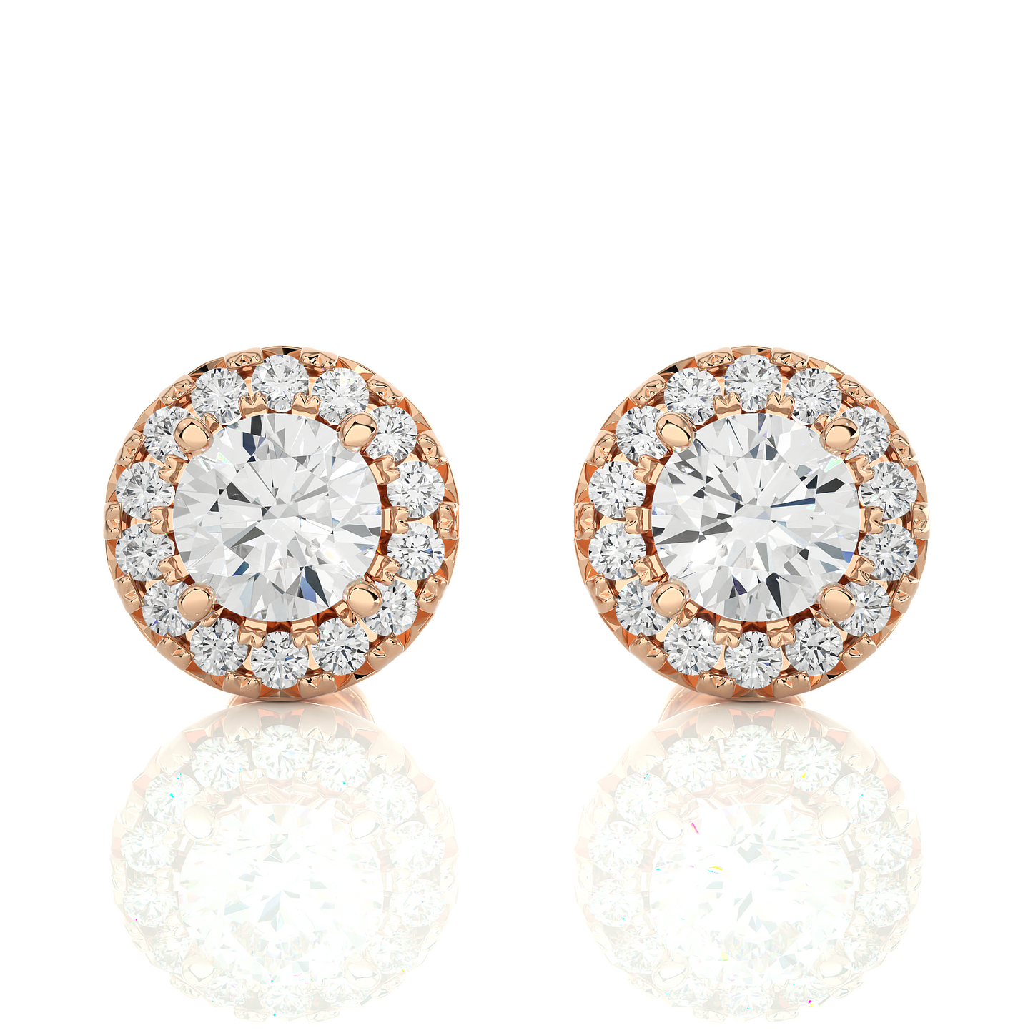 0.50 ct Round Solitaire Studs with Halo.