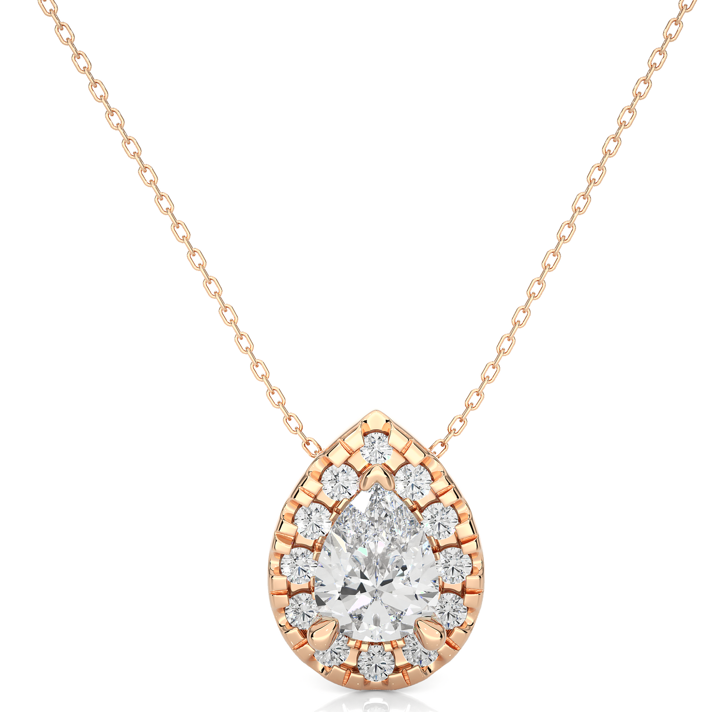 1.00 ct Pear Solitaire Hallo Pendant (With Chain)