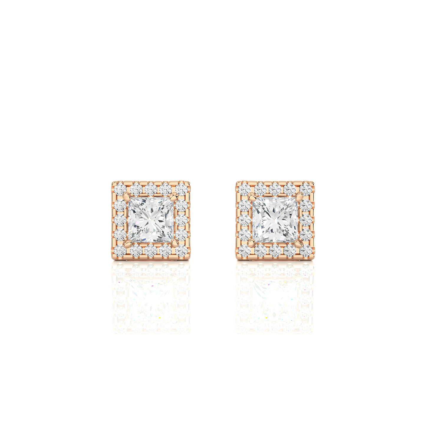 0.50 ct Princess Solitaire Studs with Hallo.