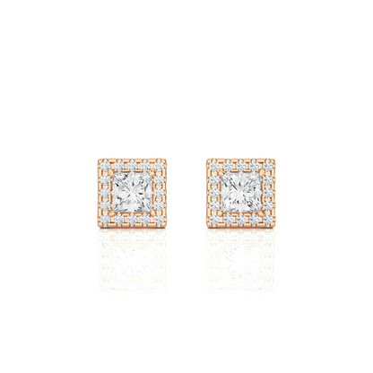 0.50 ct Princess Solitaire Studs with Hallo.