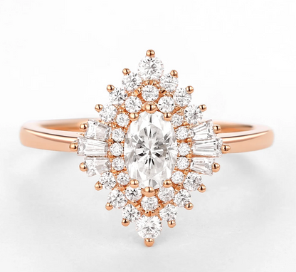 Oval Halo Cluster Ring